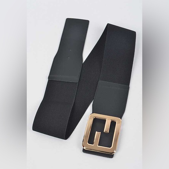 Gold Buckle Elastic Waist Statement Belt - Picture 12 of 13